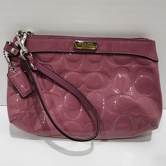 Coach Handbags - Coach Mauve Pink Patent Leather Embossed Monogram Wristlet Clutch #47207